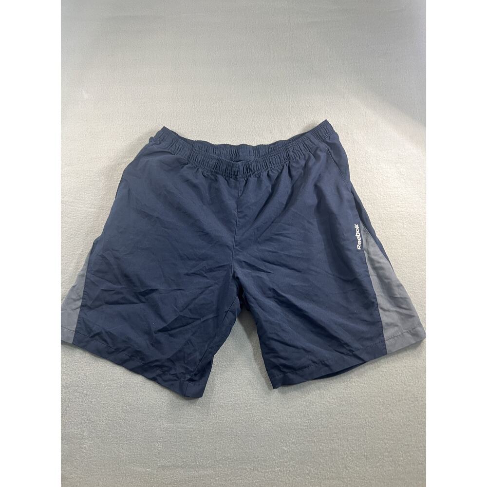 Men's Reebok Navy Blue Athletic Basketball Shorts L with Gray Accents, New